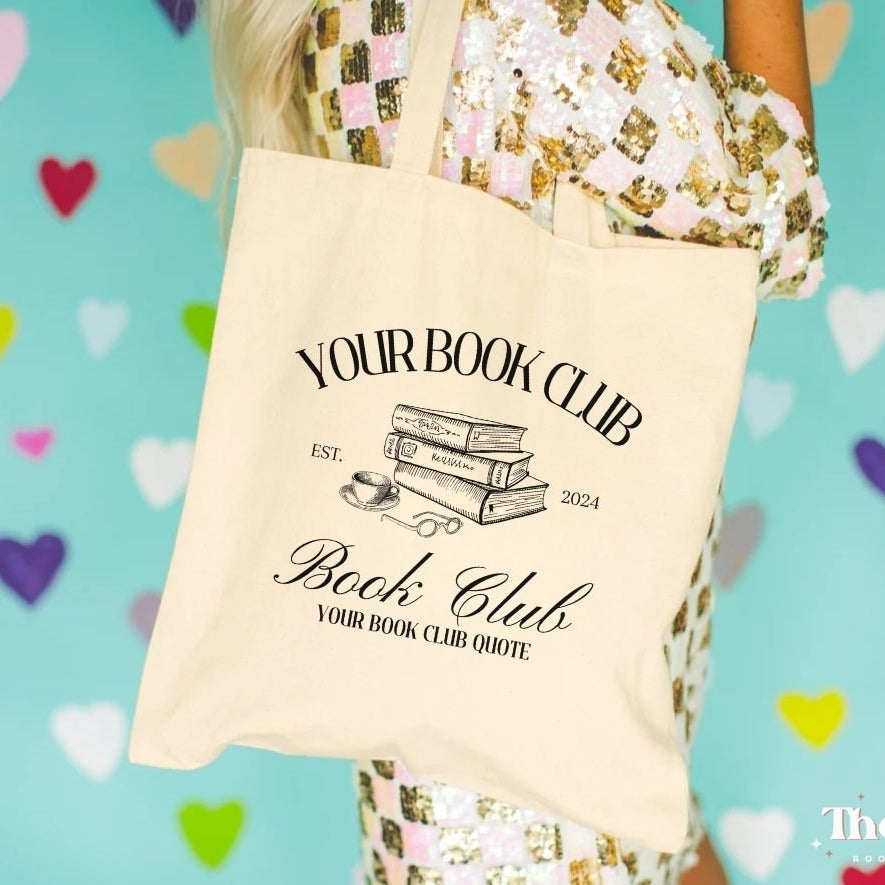 Custom Book Club Tote Bag, Custom Book Tote, Book Club Canvas Bag, Reading Club Bag, Custom Name Book Club, Bookish Tote, Librarian Tote
