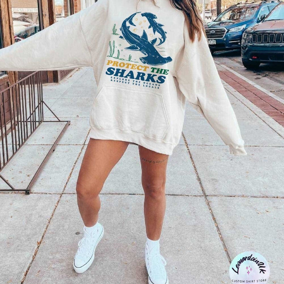 Shark Hoodie, Protect the Sharks Shirt, Shark Sweatshirt, VSCO Hoodie, Surfing Hoodie, Respect the Locals Hoodie, Shark Lover Gift