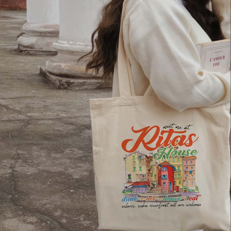 Rita's Bar Acotar Tote Bag, Velaris Night Court Licensed SJM Merch SJM Universe Feyre Nesta Cassian Rhysand Morrigan Merch, ACOTAR