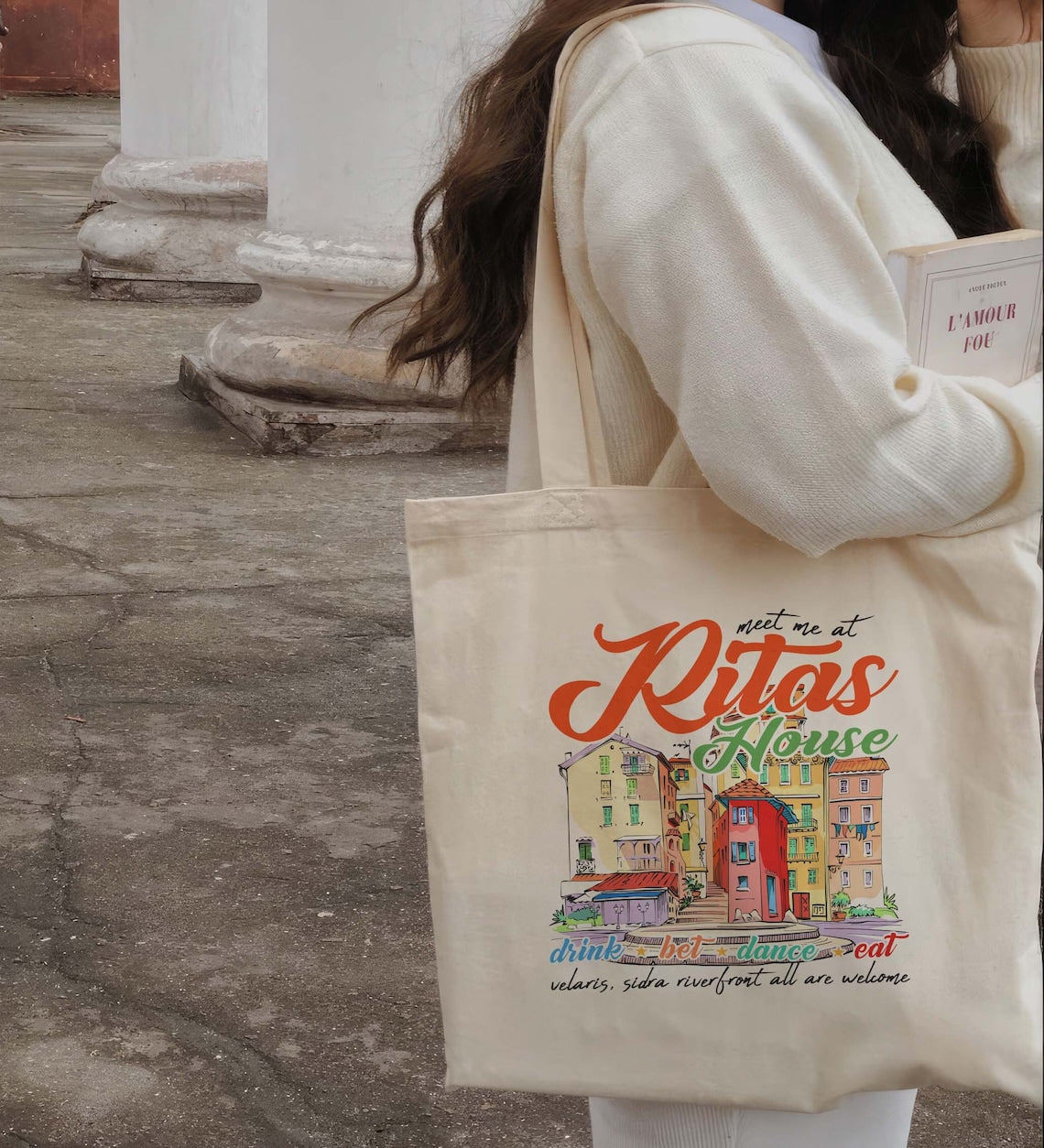 Rita's Bar Acotar Tote Bag, Velaris Night Court Licensed SJM Merch SJM Universe Feyre Nesta Cassian Rhysand Morrigan Merch, ACOTAR