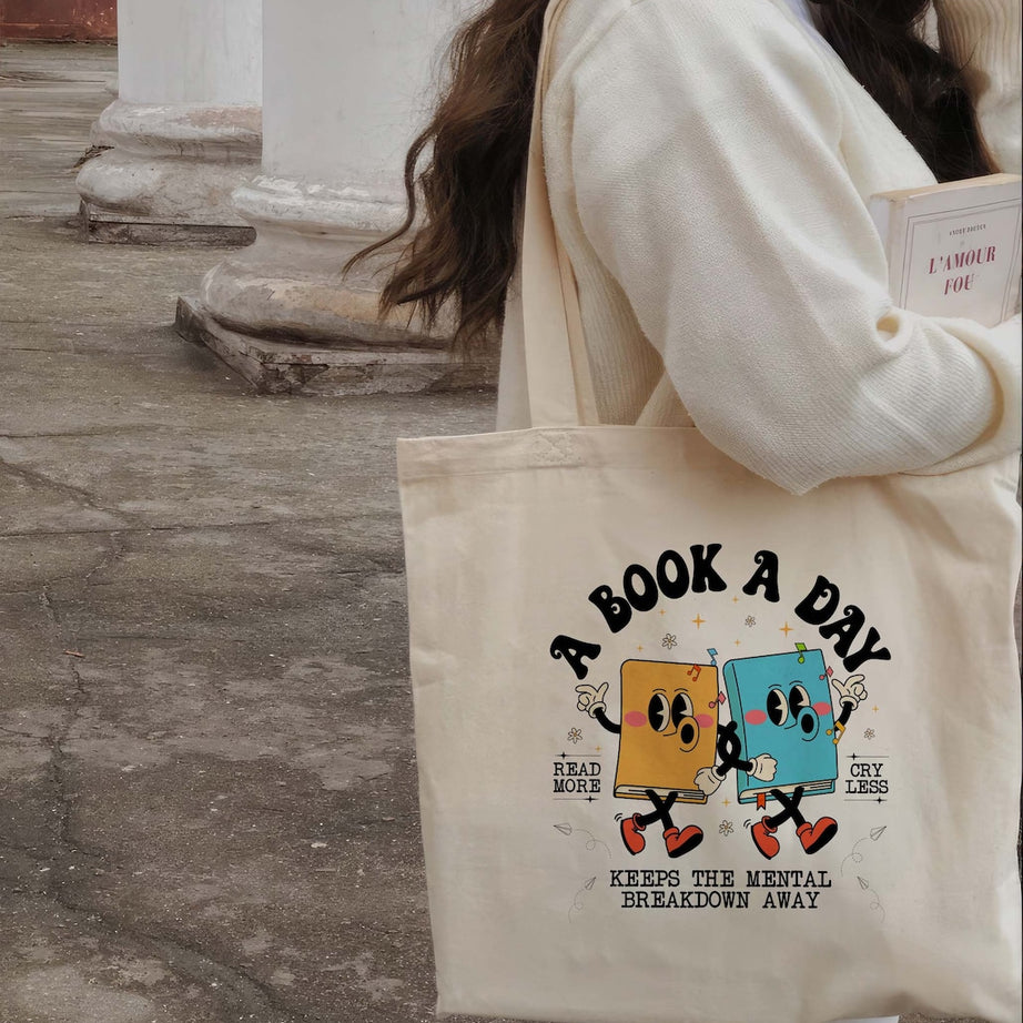 Book Tote Bag, A Book A Day Keep the Mental Breakdown Away, Book Gift, Book Lover Gift, Bookworm Gift, Book Club Gift, Reading Book
