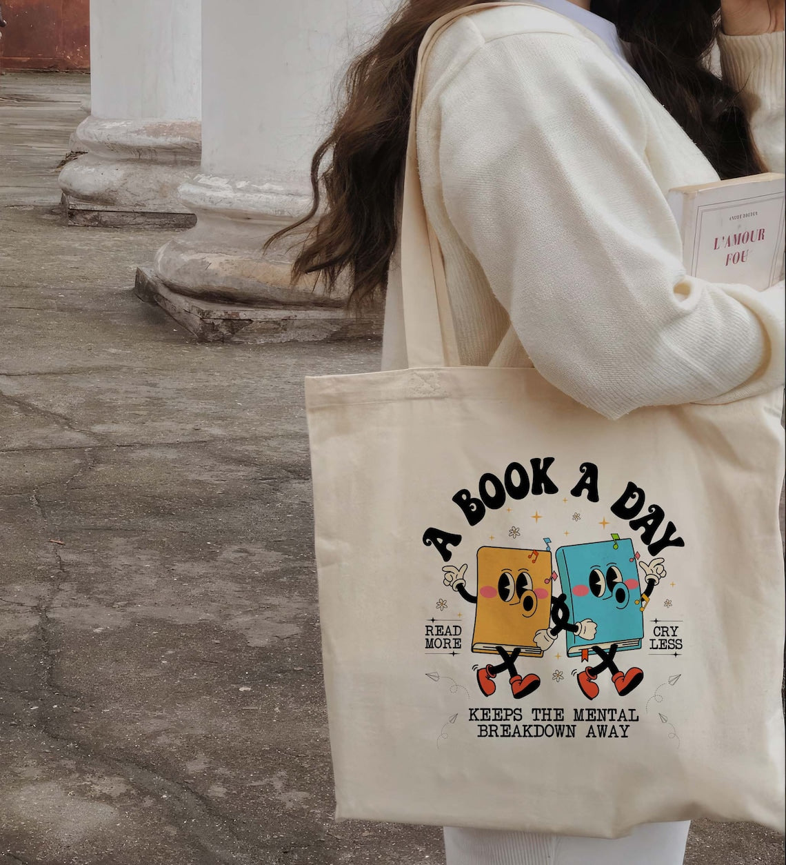 Book Tote Bag, A Book A Day Keep the Mental Breakdown Away, Book Gift, Book Lover Gift, Bookworm Gift, Book Club Gift, Reading Book
