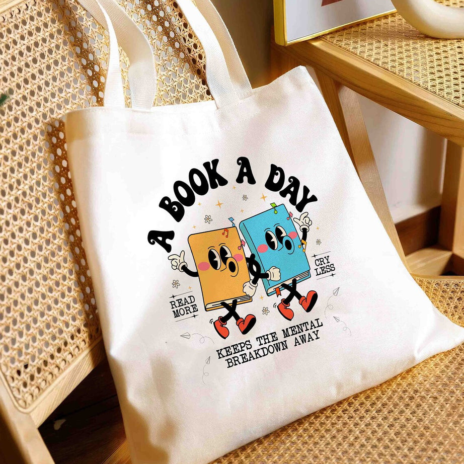 Book Tote Bag, A Book A Day Keep the Mental Breakdown Away, Book Gift, Book Lover Gift, Bookworm Gift, Book Club Gift, Reading Book