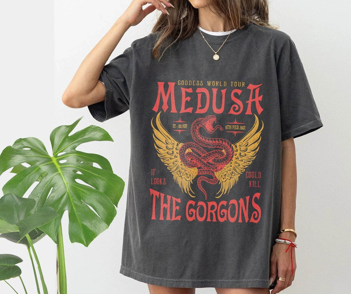 Medusa Distressed Band Comfort Color Shirt, Snake Shirt, Greek Mythology Greek Goddess, Greek Apparel Grunge Fairycore, Medusa Shirt