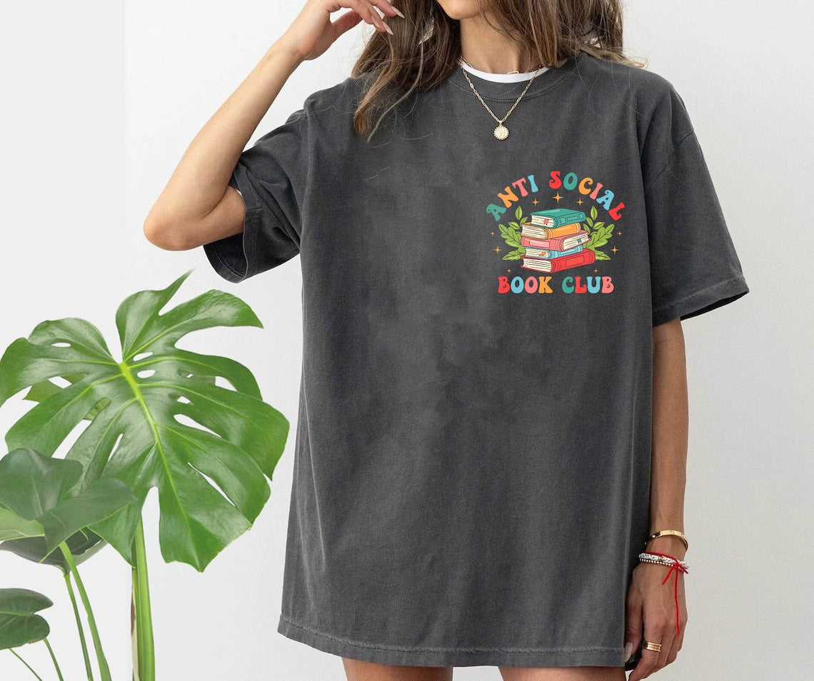 Anti Social Book Club Comfort Color Shirt, Booktrovert Shirt, Bookish Gift, Book Lover Gift, Book Shirt, Book Lover Shirt, Funny Reading Tee