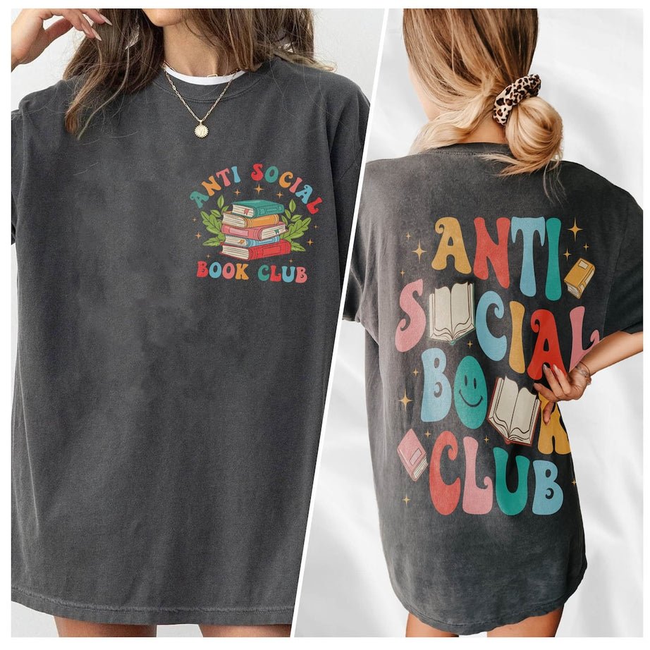 Anti Social Book Club Comfort Color Shirt, Booktrovert Shirt, Bookish Gift, Book Lover Gift, Book Shirt, Book Lover Shirt, Funny Reading Tee