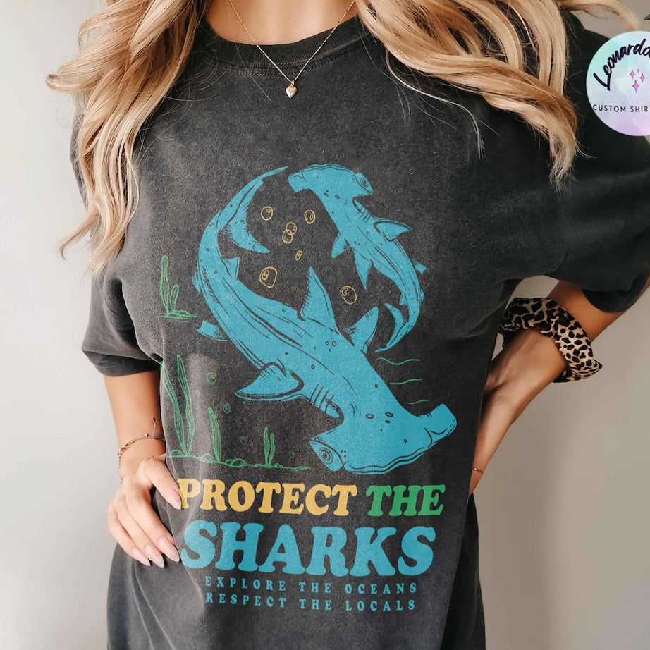 Protect the Sharks Shirt, Shark Comfort Color Shirt, Shark Shirt, VSCO Shirt, Surfing Shirt, Respect the Locals Shirt, Shark Lover Gift