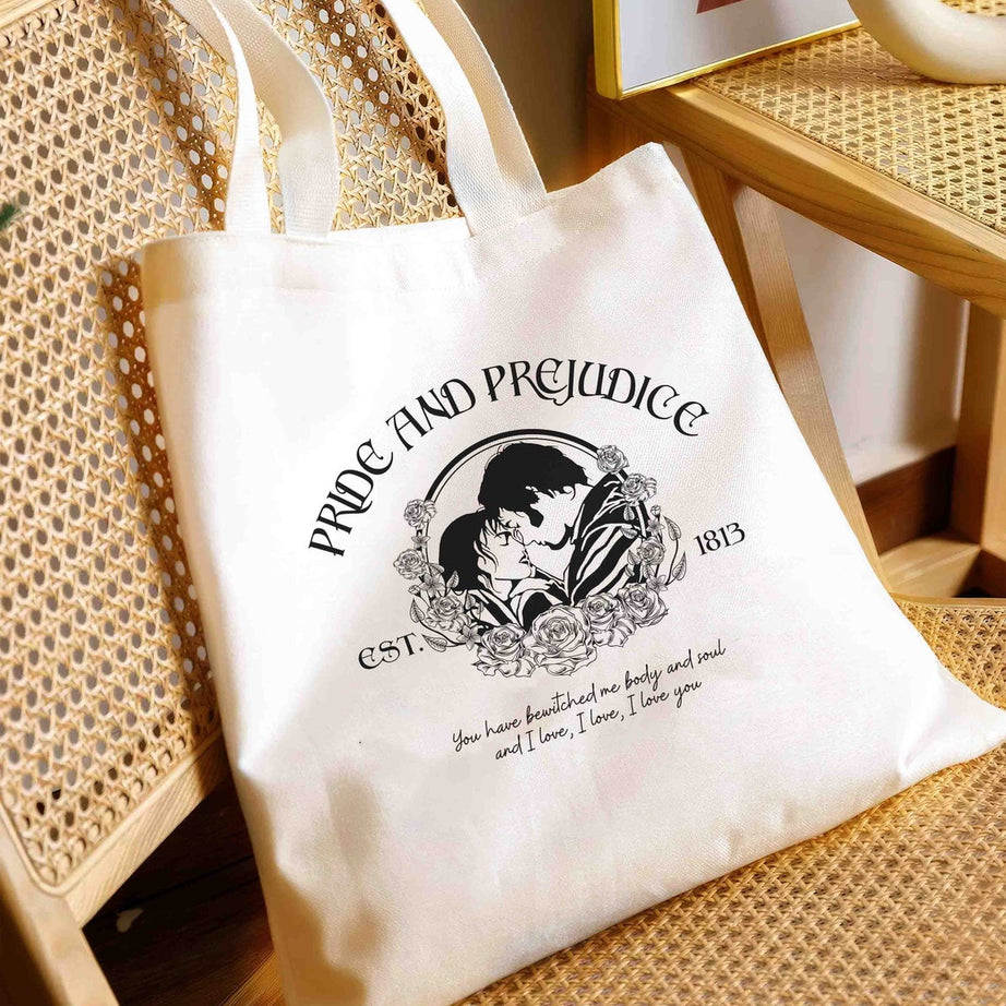 Pride and Prejudice Tote Bag, Pemberley House Tote Bag, Mr, Darcy and Elizabeth Bennet Tote Bag, Jane Austen Tote Bag, Book Lover Tote Bag