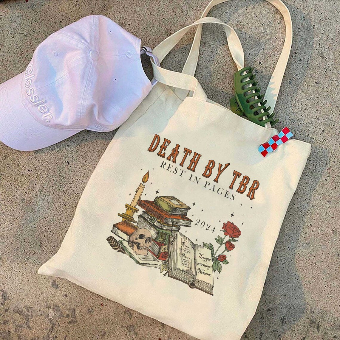 Death by TBR Tote Bag, Book Lover, Reading Tote Bag, Bibliophiles, Bookish Merch, Bookworm Gift, Book Addict