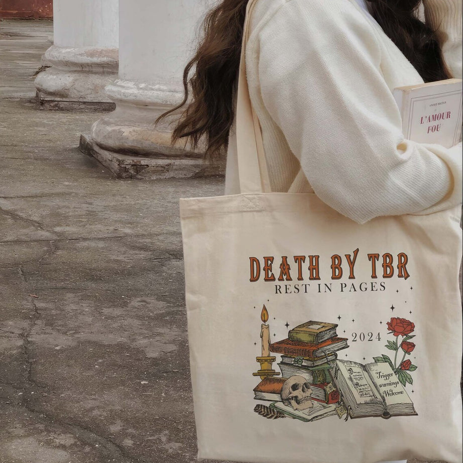 Death by TBR Tote Bag, Book Lover, Reading Tote Bag, Bibliophiles, Bookish Merch, Bookworm Gift, Book Addict