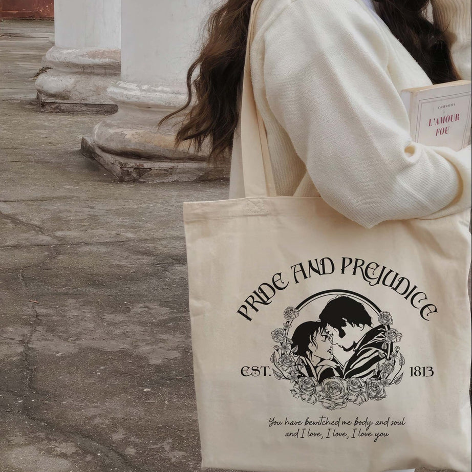 Pride and Prejudice Tote Bag, Pemberley House Tote Bag, Mr, Darcy and Elizabeth Bennet Tote Bag, Jane Austen Tote Bag, Book Lover Tote Bag
