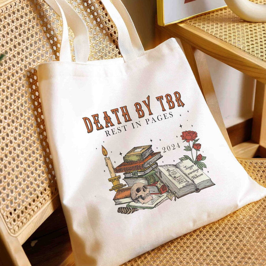 Death by TBR Tote Bag, Book Lover, Reading Tote Bag, Bibliophiles, Bookish Merch, Bookworm Gift, Book Addict