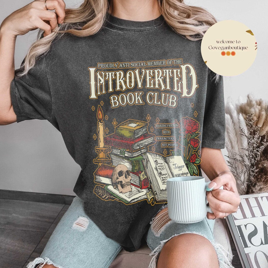Introverted Book Club Comfort Color Shirt, Romance Reader, Book Lover Antisocial, Reading Gift for Bookworm & Bibliophilesn, Bookish Shirt