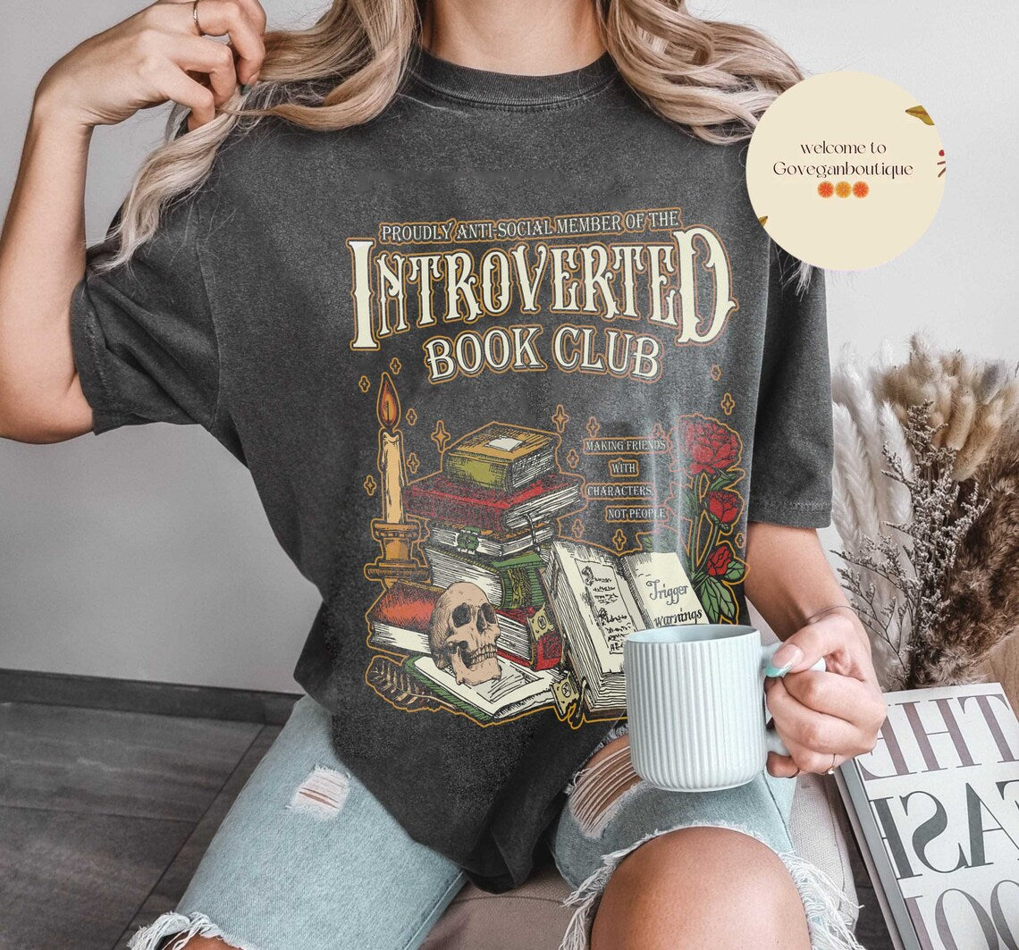 Introverted Book Club Comfort Color Shirt, Romance Reader, Book Lover Antisocial, Reading Gift for Bookworm & Bibliophilesn, Bookish Shirt