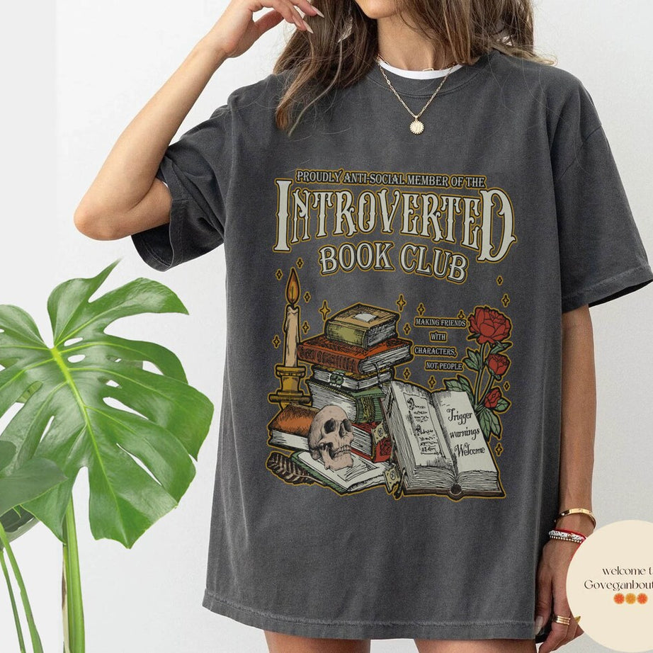 Introverted Book Club Comfort Color Shirt, Romance Reader, Book Lover Antisocial, Reading Gift for Bookworm & Bibliophilesn, Bookish Shirt