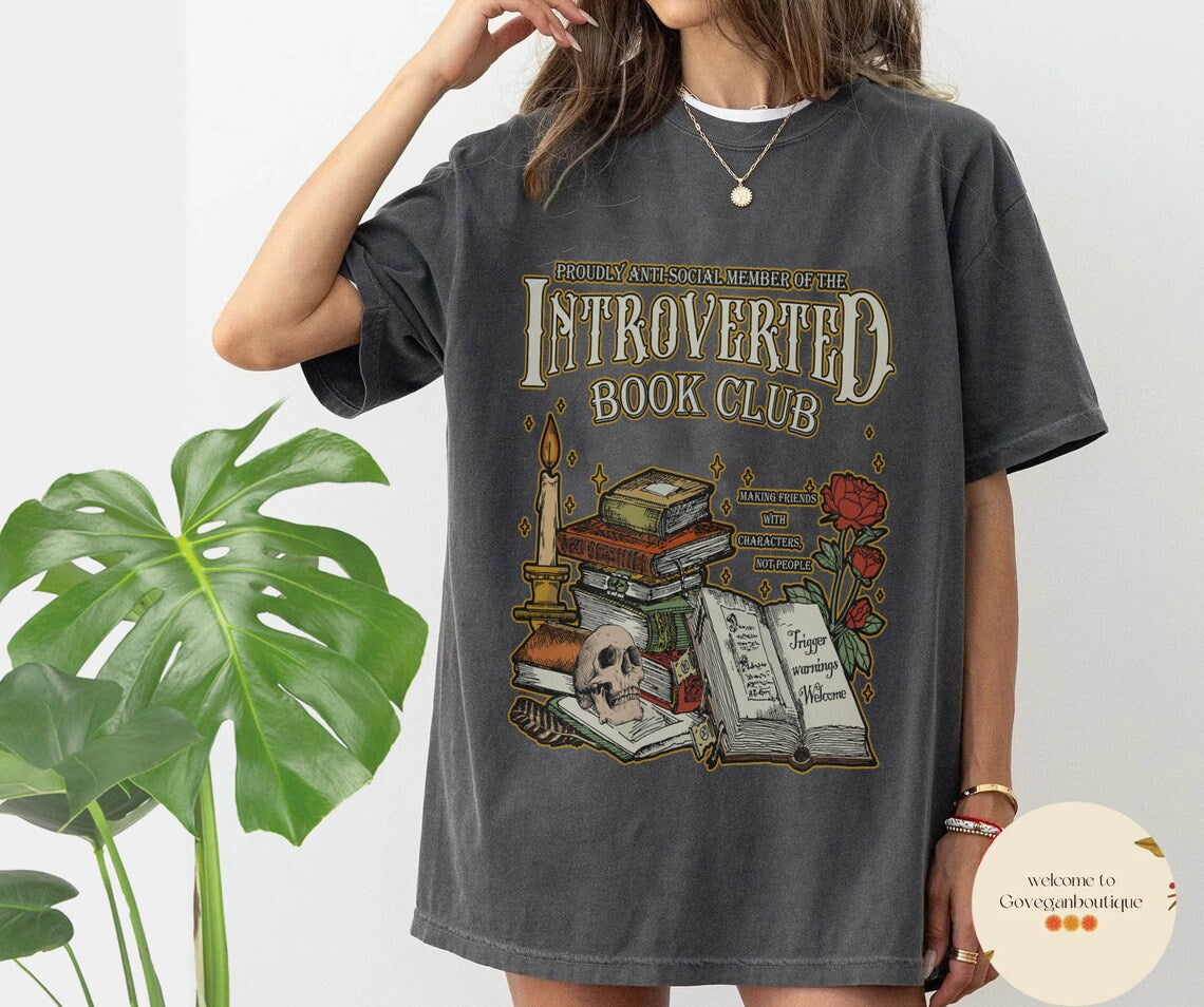 Introverted Book Club Comfort Color Shirt, Romance Reader, Book Lover Antisocial, Reading Gift for Bookworm & Bibliophilesn, Bookish Shirt