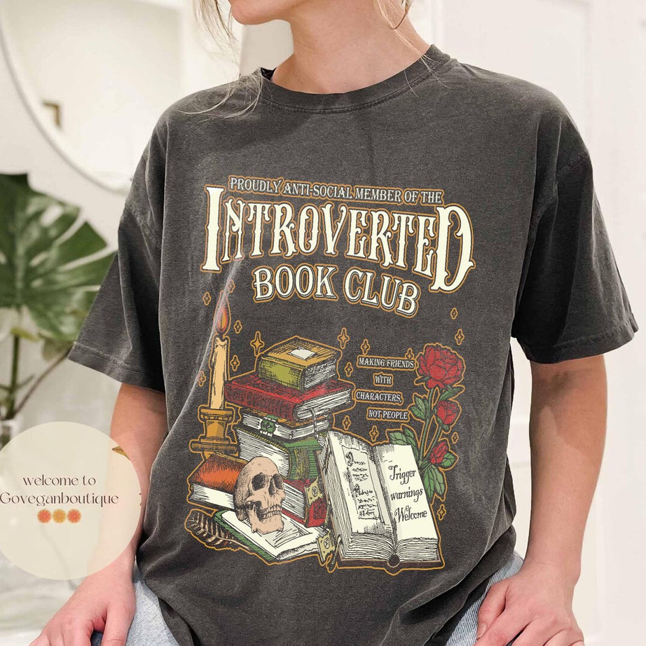 Introverted Book Club Comfort Color Shirt, Romance Reader, Book Lover Antisocial, Reading Gift for Bookworm & Bibliophilesn, Bookish Shirt