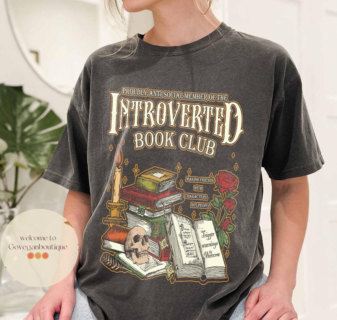 Introverted Book Club Comfort Color Shirt, Romance Reader, Book Lover Antisocial, Reading Gift for Bookworm & Bibliophilesn, Bookish Shirt