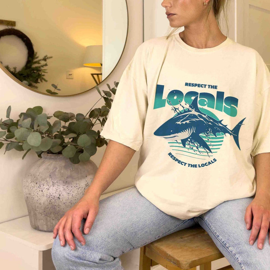 Sharks Respect the Locals Shirt, Shark Sweatshirt for Women, Shark Shirt, Shark Gifts, Shark Sweater, Save the Ocean Shirt