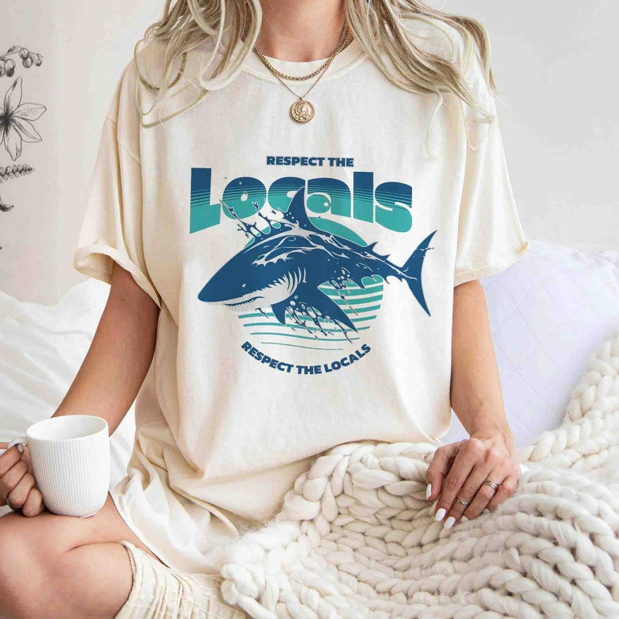 Sharks Respect the Locals Shirt, Shark Sweatshirt for Women, Shark Shirt, Shark Gifts, Shark Sweater, Save the Ocean Shirt