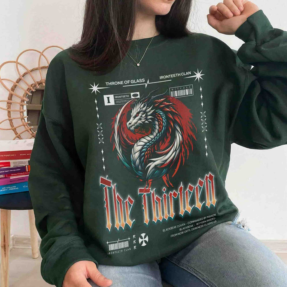 The Thirteen Sweatshirt, Throne of Glass Sweatshirt, Manon Blackbeak Ironteeth Witches Dorian Haviliard Licensed SJM Merch Terrasen, Bookish