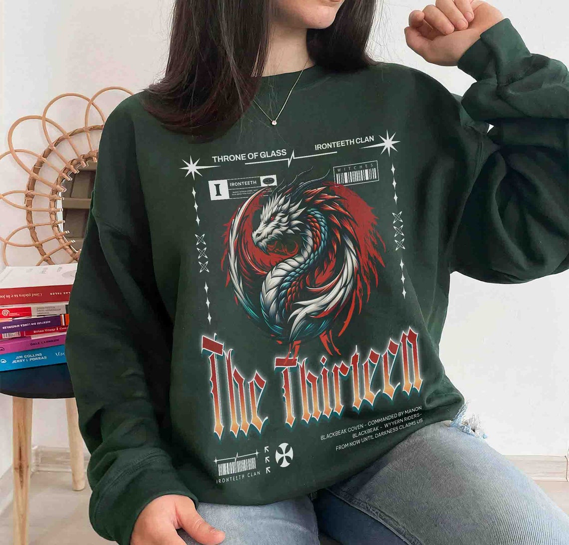 The Thirteen Sweatshirt, Throne of Glass Sweatshirt, Manon Blackbeak Ironteeth Witches Dorian Haviliard Licensed SJM Merch Terrasen, Bookish