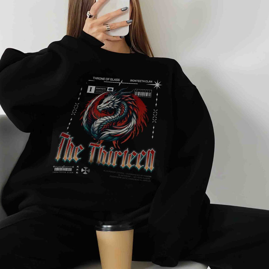 The Thirteen Sweatshirt, Throne of Glass Sweatshirt, Manon Blackbeak Ironteeth Witches Dorian Haviliard Licensed SJM Merch Terrasen, Bookish
