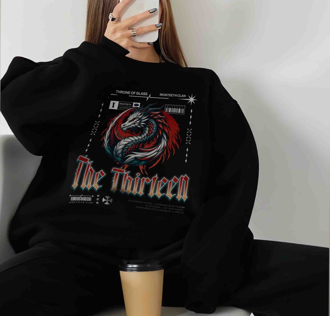 The Thirteen Sweatshirt, Throne of Glass Sweatshirt, Manon Blackbeak Ironteeth Witches Dorian Haviliard Licensed SJM Merch Terrasen, Bookish