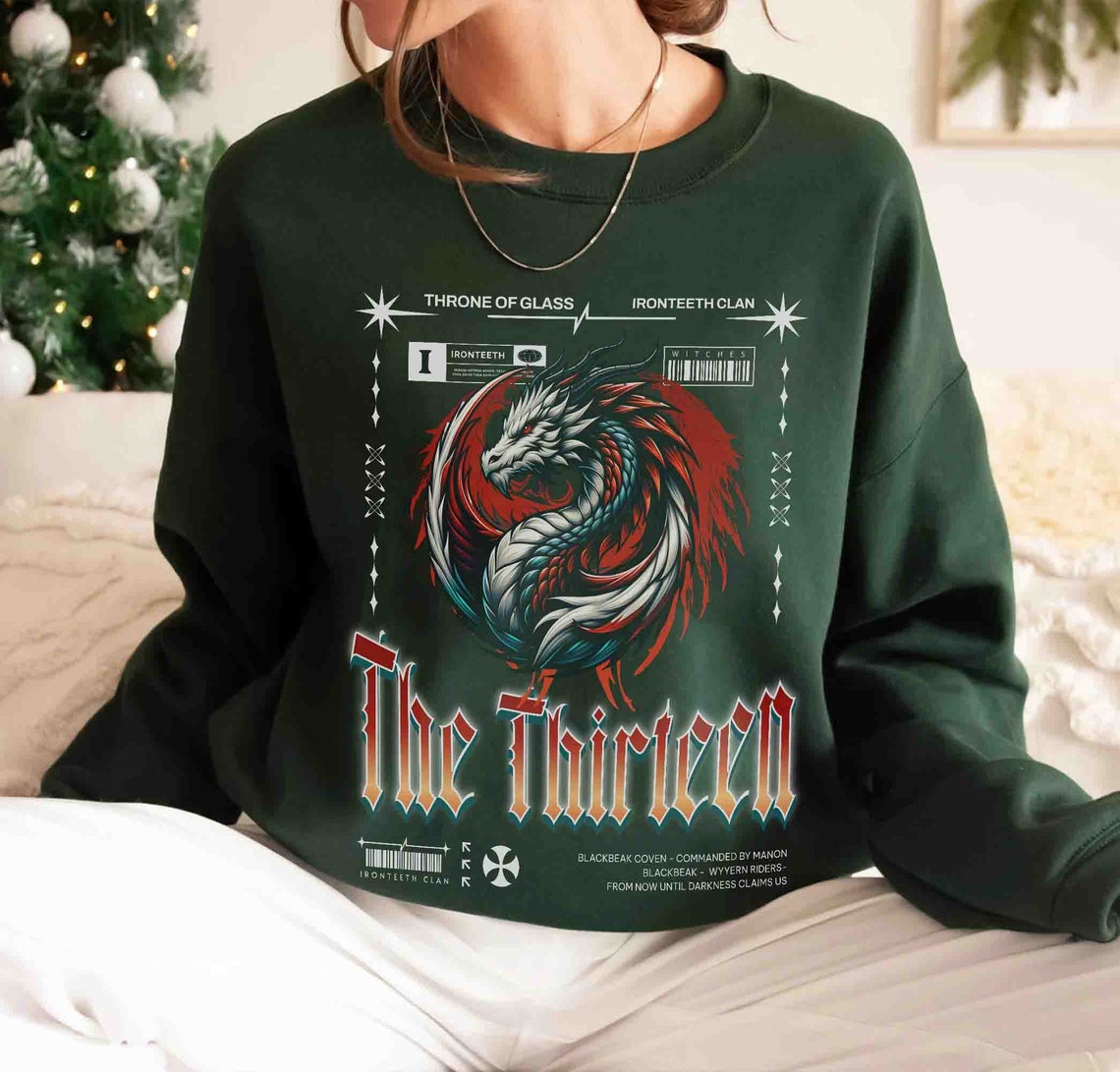 The Thirteen Sweatshirt, Throne of Glass Sweatshirt, Manon Blackbeak Ironteeth Witches Dorian Haviliard Licensed SJM Merch Terrasen, Bookish