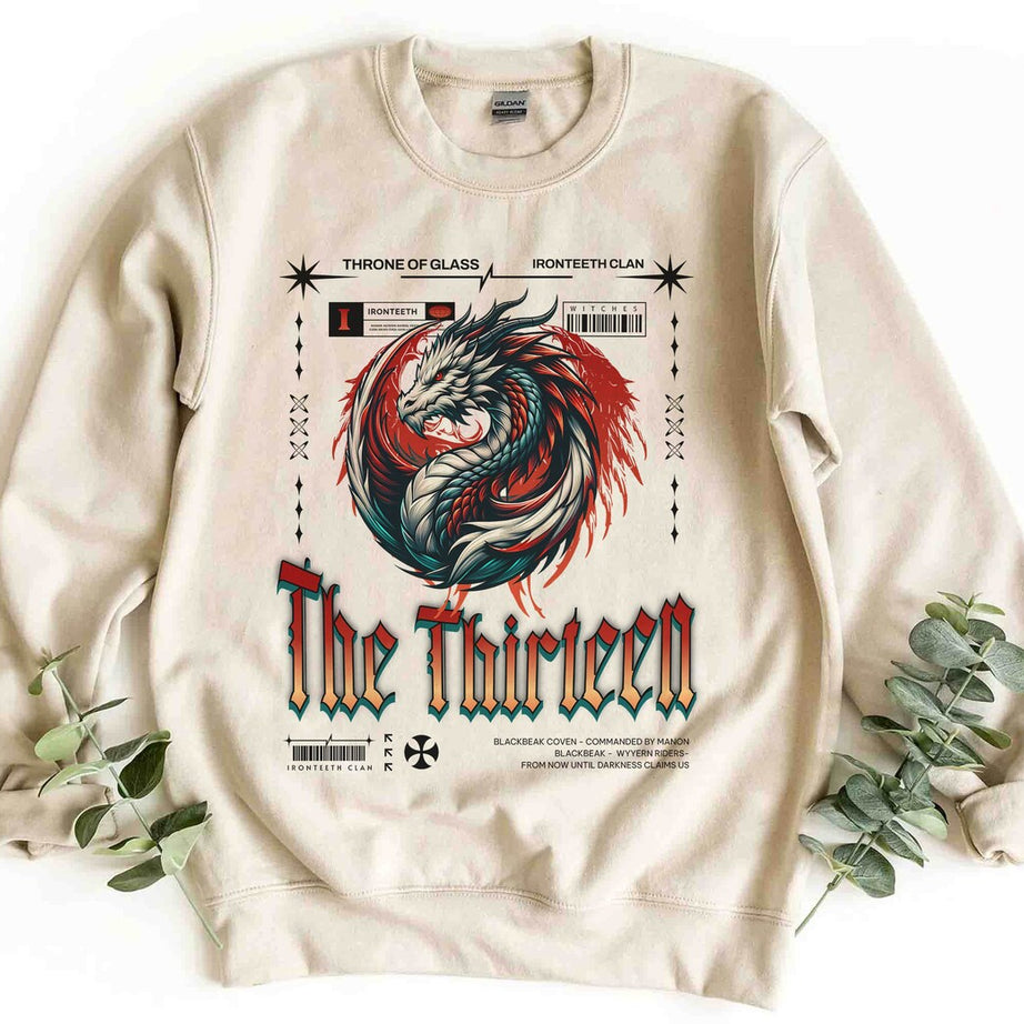 The Thirteen Sweatshirt, Throne of Glass Shirt, Manon Blackbeak Ironteeth Witches Dorian Haviliard Licensed SJM Merch Terrasen, Bookish