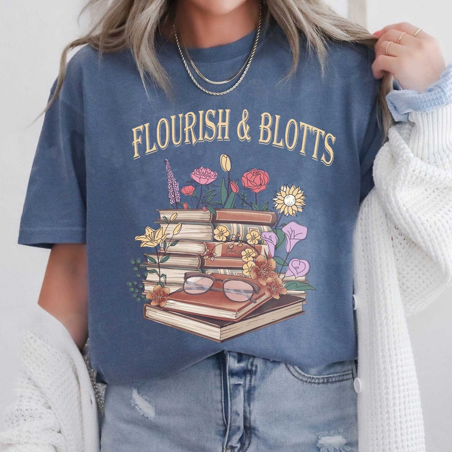 Flourish & Blotts Book Comfort Colors Shirt, Bookish Shirt