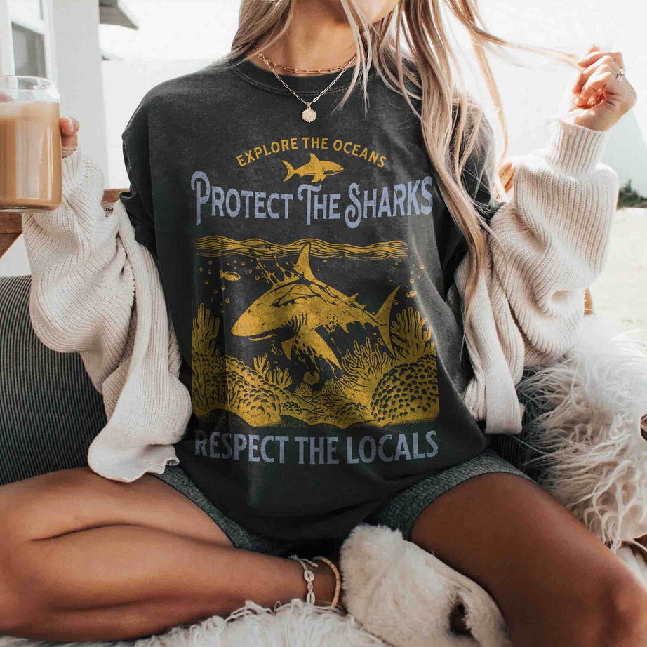 Protect the Sharks Comfort Colors Shirt, Shark Shirt, VSCO Shirt, Surfing Shirt, Respect the Locals Shirt, Shark Lover Gift