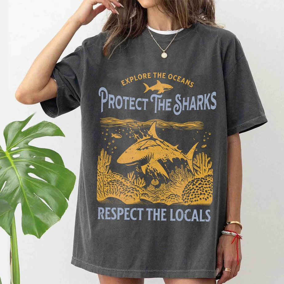 Protect the Sharks Comfort Colors Shirt, Shark Shirt, VSCO Shirt, Surfing Shirt, Respect the Locals Shirt, Shark Lover Gift