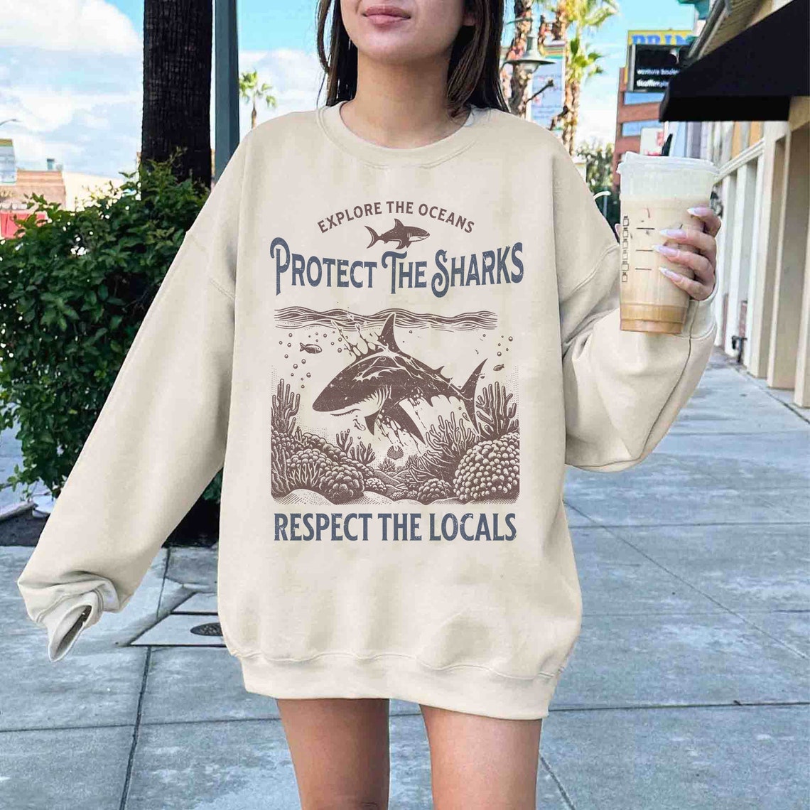 Protect the Sharks Sweatshirt, Shark Sweatshirt, VSCO Shirt, Surfing Shirt, Respect the Locals Shirt, Shark Lover Gift