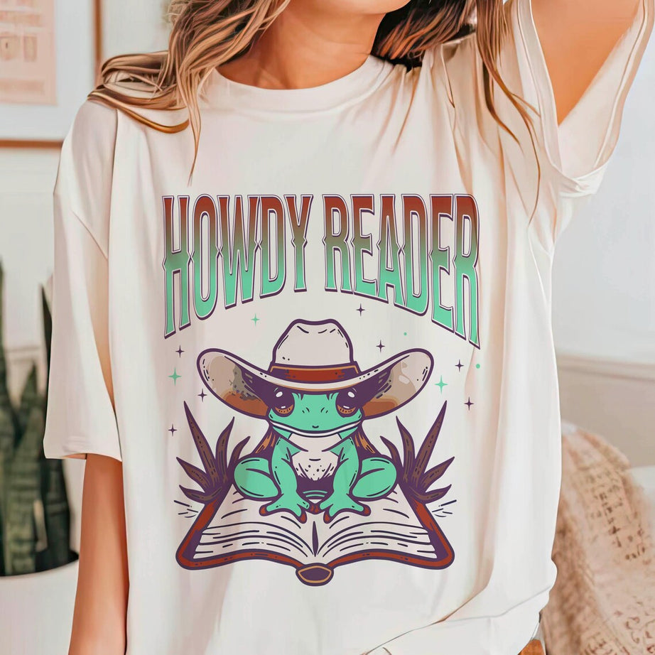 Howdy Reader Frog, Country Bookish Shirt, Frog Book Lover, Cowgirl Frog Book Worm, Bookish Frog Shirt, Bookish Gift