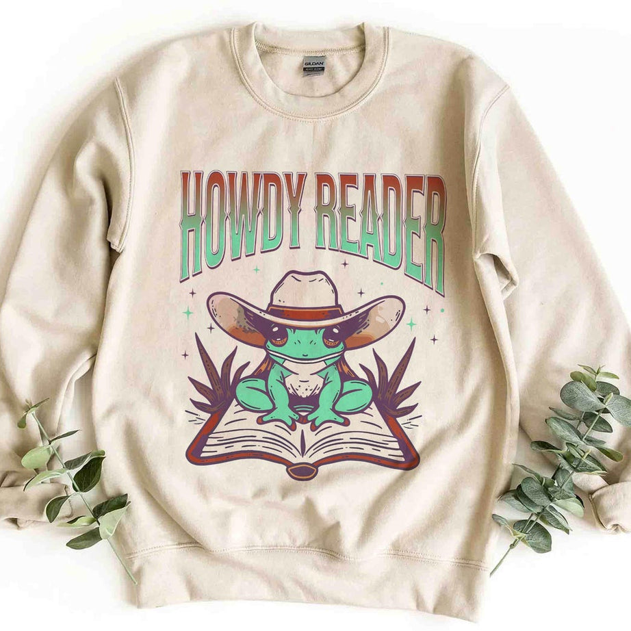 Howdy Reader Frog, Country Bookish Sweatshirt, Frog Book Lover, Cowgirl Frog Book Worm, Bookish Frog Shirt, Bookish Gift
