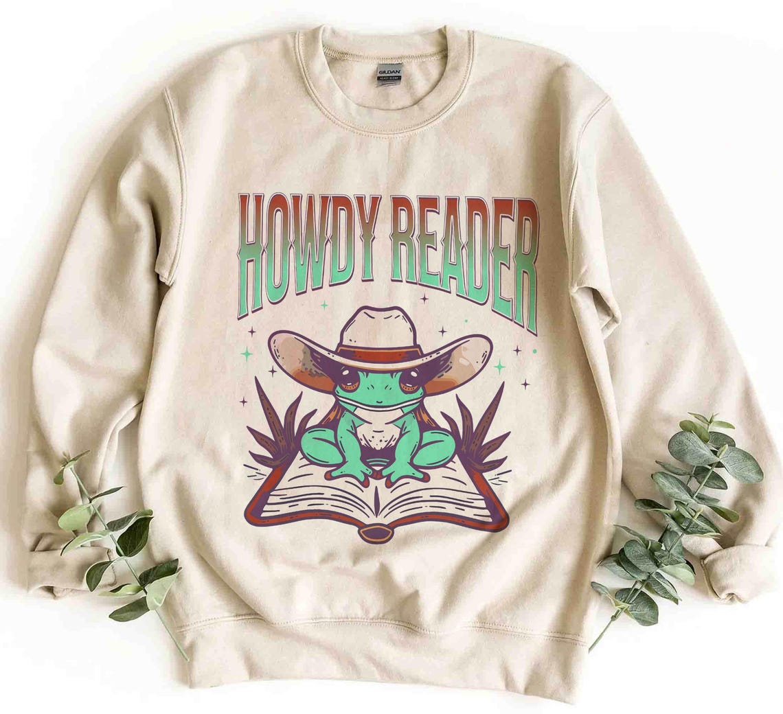 Howdy Reader Frog, Country Bookish Sweatshirt, Frog Book Lover, Cowgirl Frog Book Worm, Bookish Frog Shirt, Bookish Gift