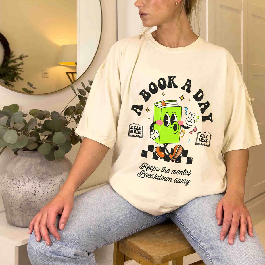 Bookish Mental Health Comfort Colors Shirt, Book A Day Shirt, Read More Book Lover Bookworm Booktok Romance Reader Book Addict Romantasy