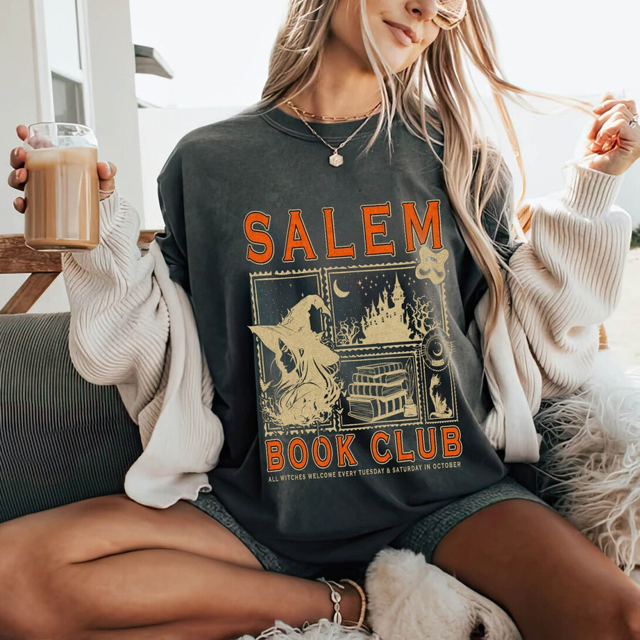 Salem Book Club Comfort Colors Shirt, Bookish Halloween Shirt, Spooky Reader Shirt, Salem Witches Shirt, Spooky Season Thriller Reader