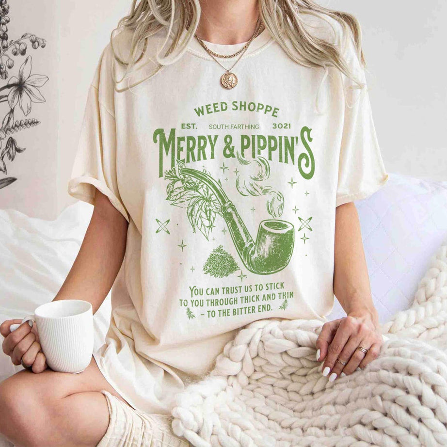 Lotr Fantasy Merch, Merry & Pippin Weed Shoppe Shirt, Lotr Jrr Tolkien Book Lover Gift, Lord of the Rings Shirt