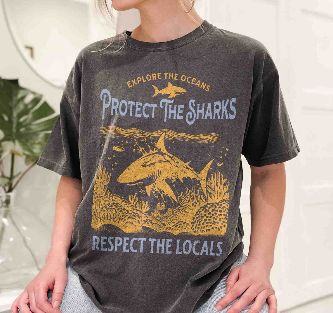 Protect the Sharks Comfort Colors Shirt, Shark Shirt, VSCO Shirt, Surfing Shirt, Respect the Locals Shirt, Shark Lover Gift