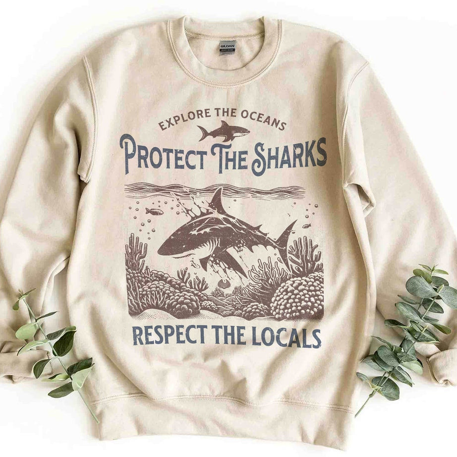 Protect the Sharks Sweatshirt, Shark Sweatshirt, VSCO Shirt, Surfing Shirt, Respect the Locals Shirt, Shark Lover Gift
