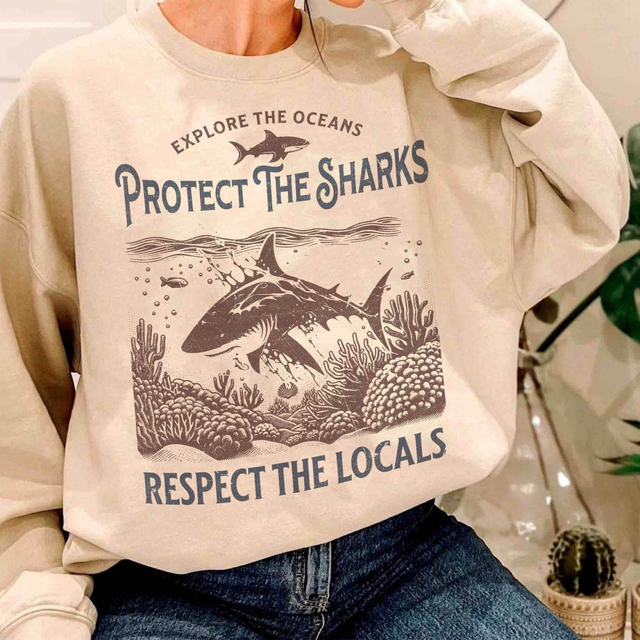 Protect the Sharks Sweatshirt, Shark Sweatshirt, VSCO Shirt, Surfing Shirt, Respect the Locals Shirt, Shark Lover Gift