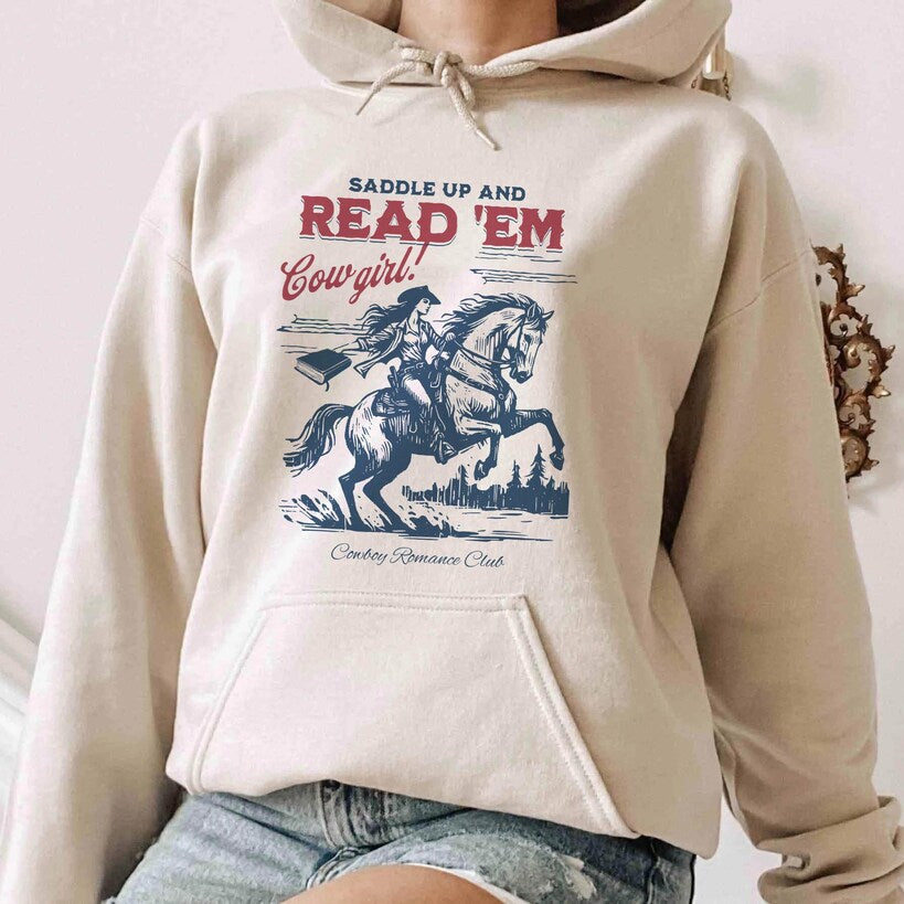 Bookish Cowgirl Hoodie, Cowboy Romance Book Club Western Book Lover Reader Shirt Cowboy Bookish Tee Bookish Gift for Her