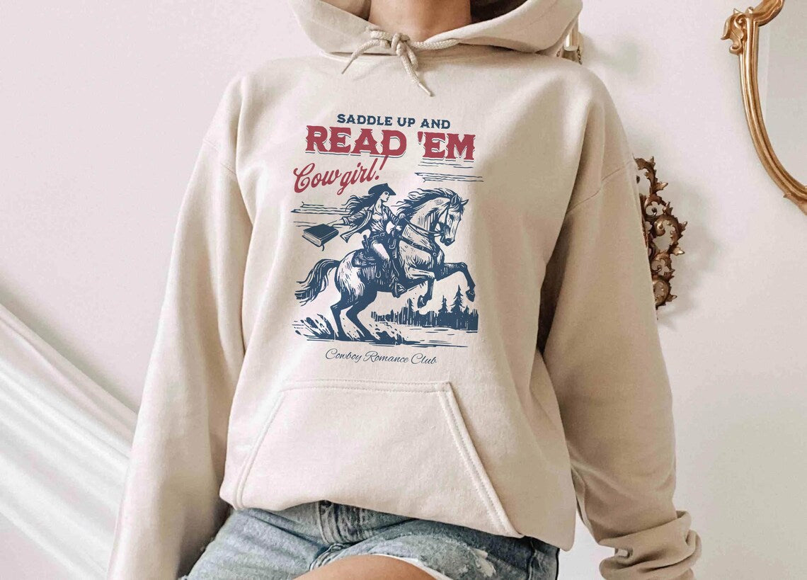 Bookish Cowgirl Hoodie, Cowboy Romance Book Club Western Book Lover Reader Shirt Cowboy Bookish Tee Bookish Gift for Her