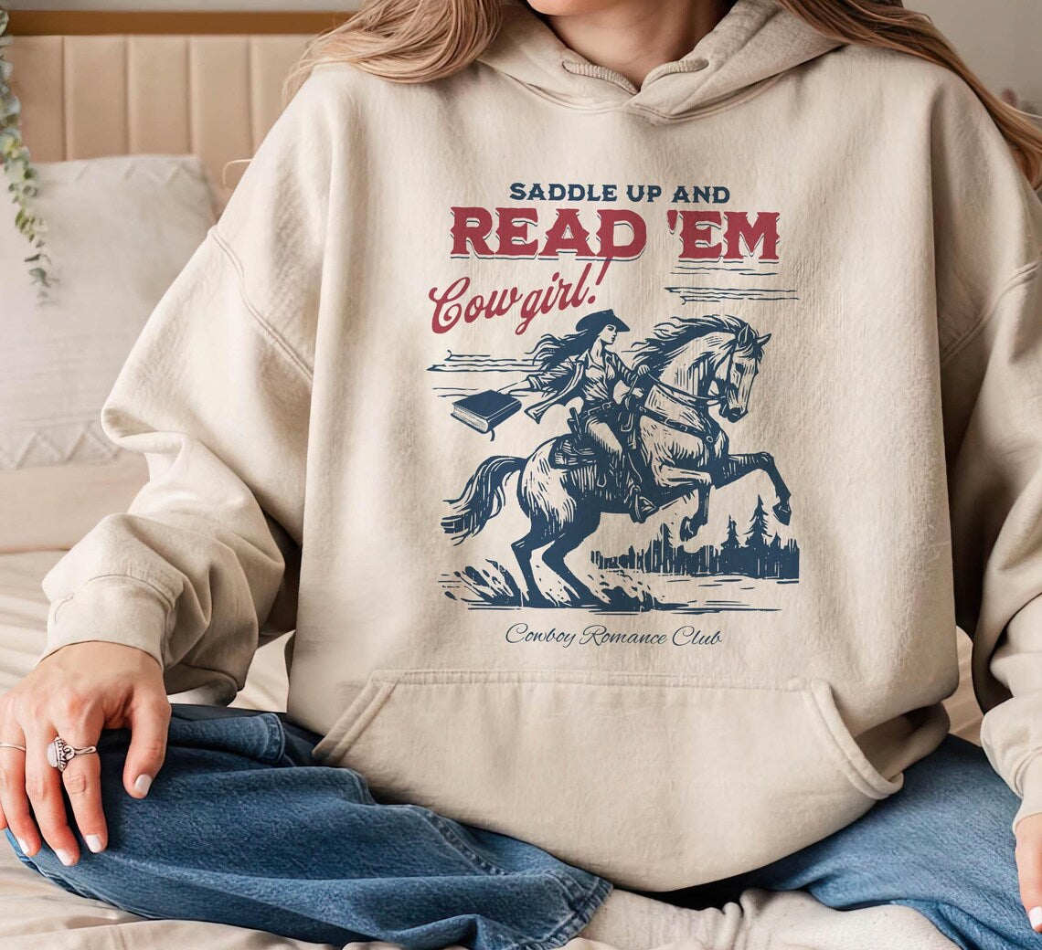 Bookish Cowgirl Hoodie, Cowboy Romance Book Club Western Book Lover Reader Shirt Cowboy Bookish Tee Bookish Gift for Her