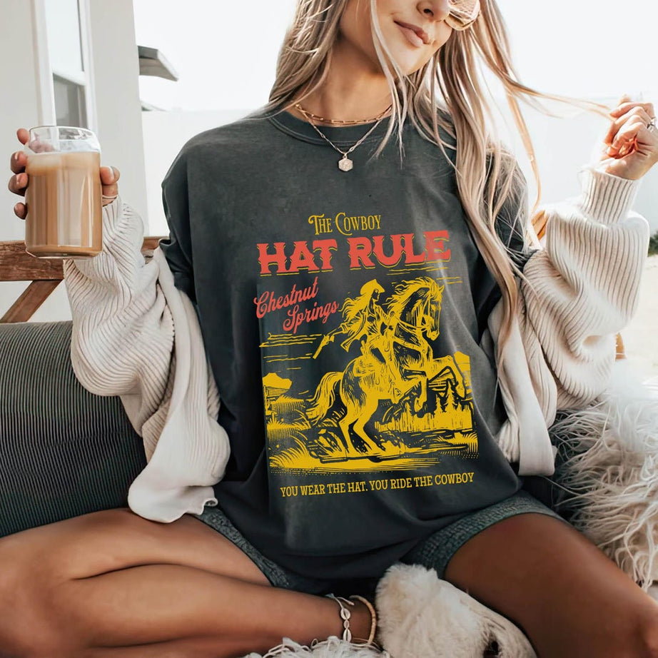 The Cowboy Hat Rule Chestnut Springs Comfort Colors Shirt, Bookish Cowgirl Shirt, Cowboy Romance Reader Club, Western Book Lover.