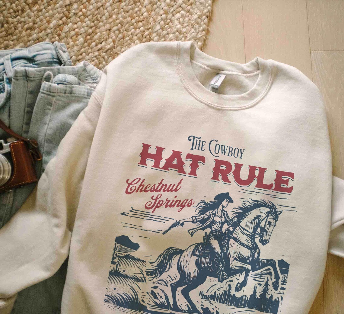 The Cowboy Hat Rule Chestnut Springs Sweatshirt, Bookish Cowgirl Shirt, Cowboy Romance Reader Club, Western Book Lover.