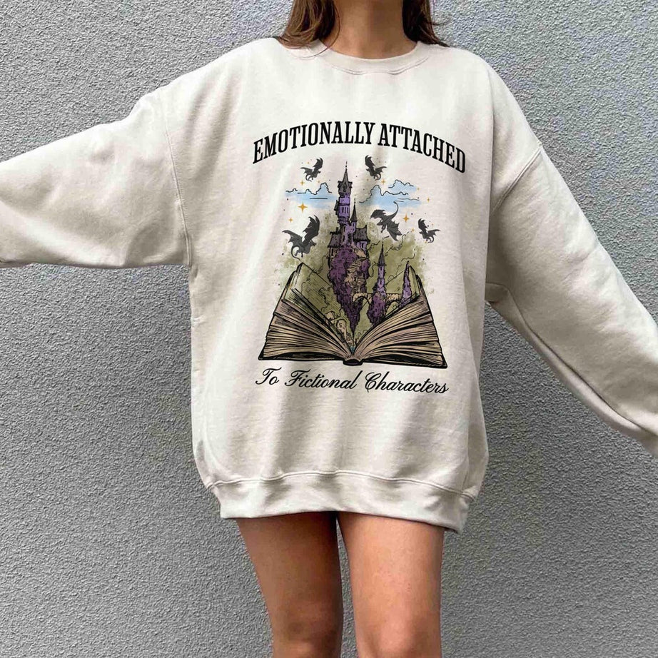 Emotionally Attached to Fictional Characters Sweatshirt, Fourth Wing Dragon Rider Shirt, Funny Reading Shirt, Book Lover