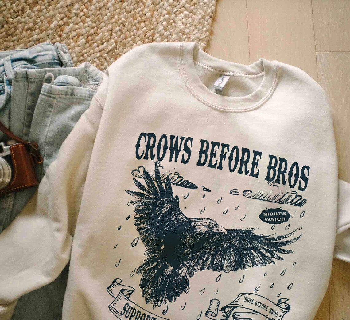 Crows Before Bros Sweatshirt, Funny Halloween Shirt, Vintage Crow Shirt, Dark Academia